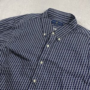 Polo Ralph Lauren Mens 2XL Blue White P Wing Unique All Over Pattern Shortsleeve